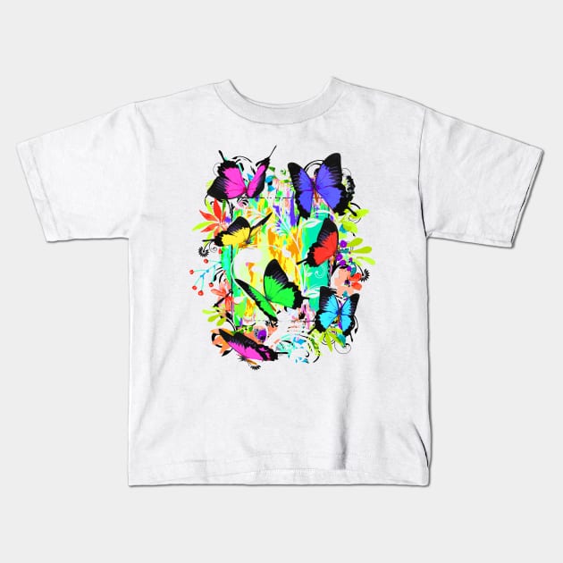 Colorful Papillon - Cute Butterfly - Girlie - Flower Pattern Kids T-Shirt by BigWildKiwi